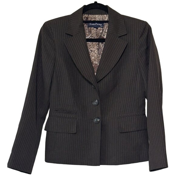 Evan-Picone Petite Suit Jacket Brown w/Stripes Polyester Blend Women's Size 6P - Picture 1 of 16